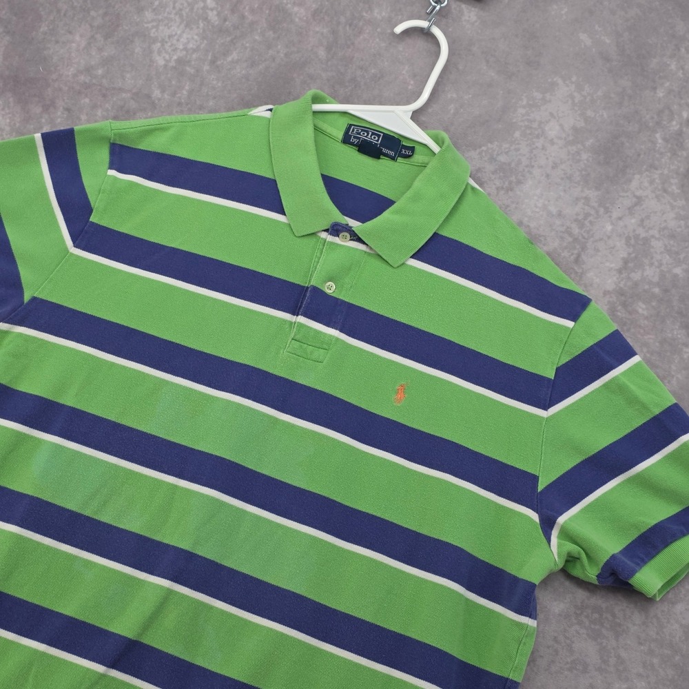 Polo Ralph Lauren Striped Polo Mens XXL Pique Green Navy Cotton Short Sleeve